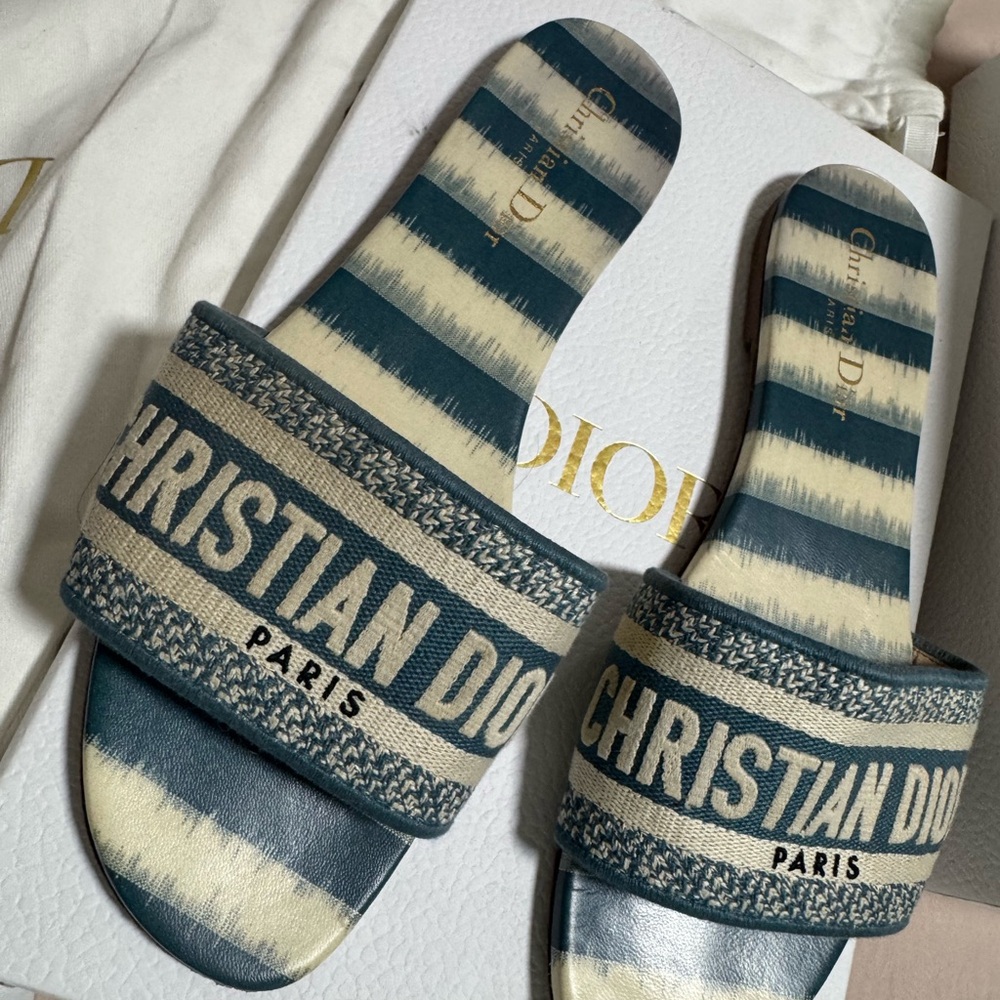 Dior Striped Blue and Cream Men's Slides